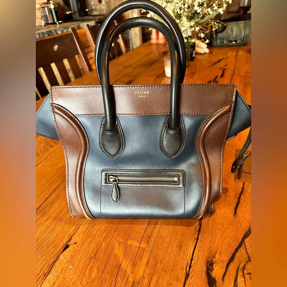 CELINE NANO LUGGAGE HANDBAG TOTE NAVY, BROWN AND BLACK